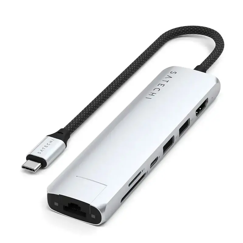 Satechi USB-C 7-in-1 Slim Multiport Adapter with Ethernet - Silver Satechi USB-C 7-in-1 Slim Multiport Adapter with Ethernet - Silver